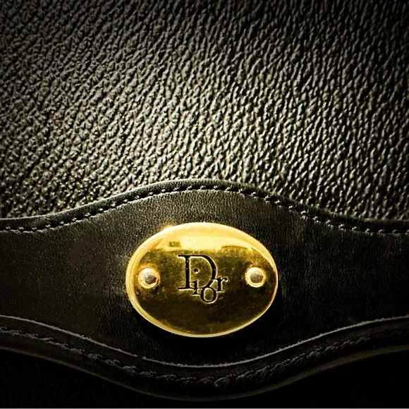 Authentic  vintage Dior Black Leather shoulder bag with Gold Accents make offer - Picture 9 of 17